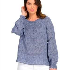 NEW!Christopher & Banks Dotty Two Tone Blouse Blue